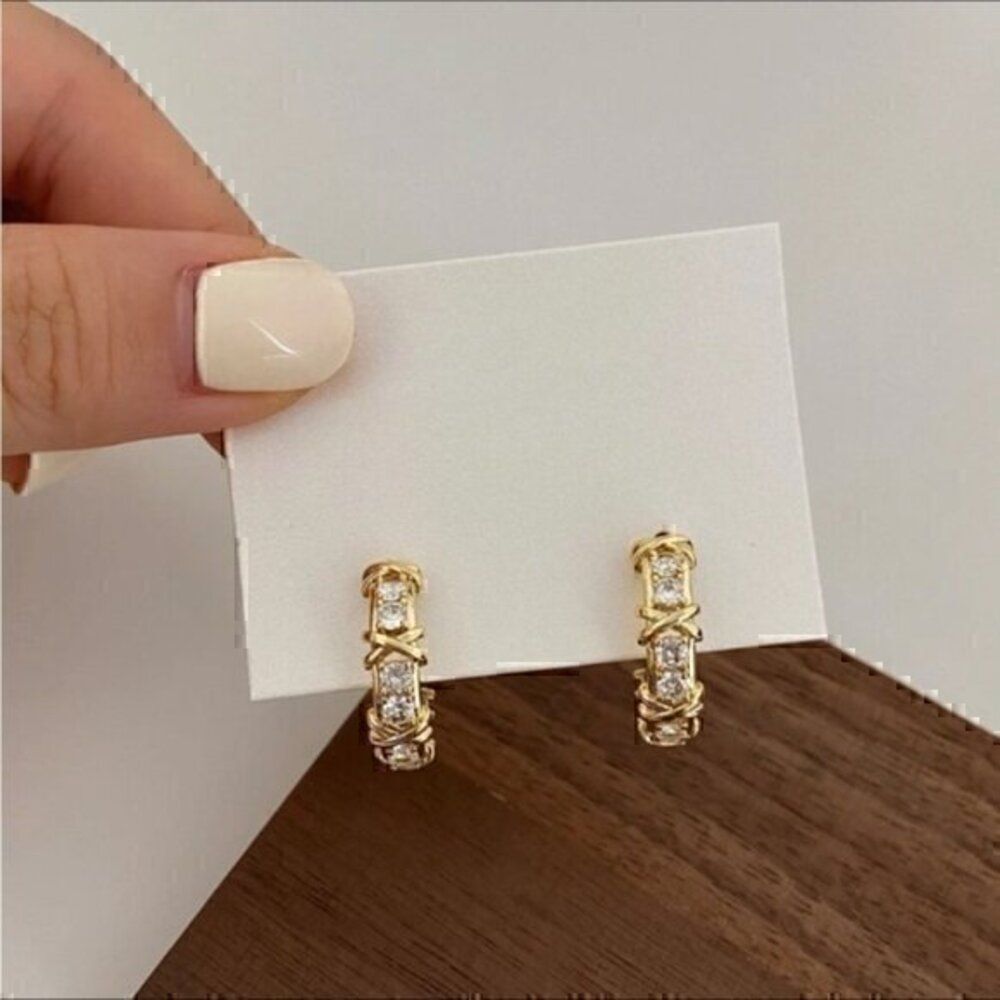 Gold Luxury Zirconua Stud Hoop X Letter Rhinestone Designer Earrings
